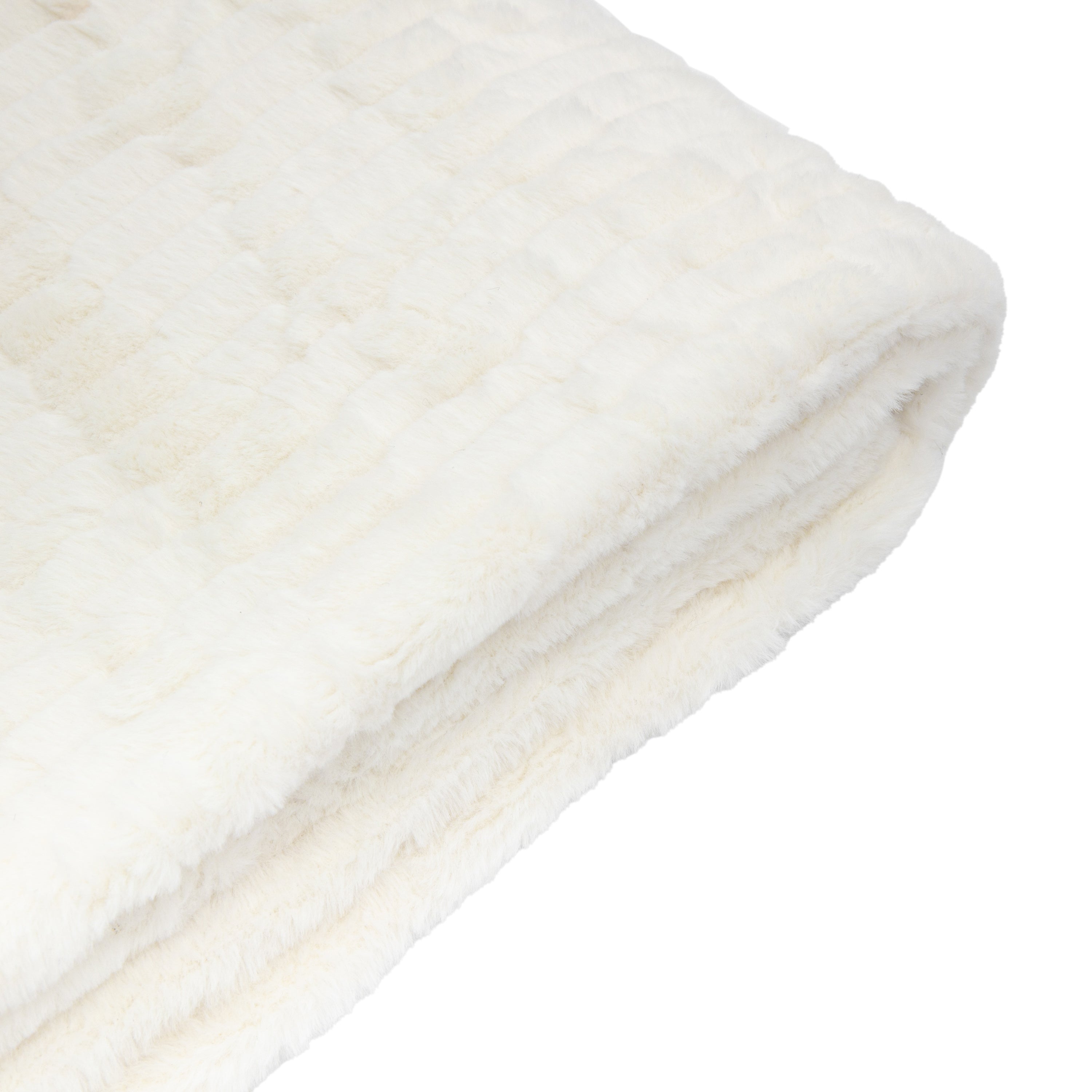 Textured Rabbit Faux Fur Cream Throw